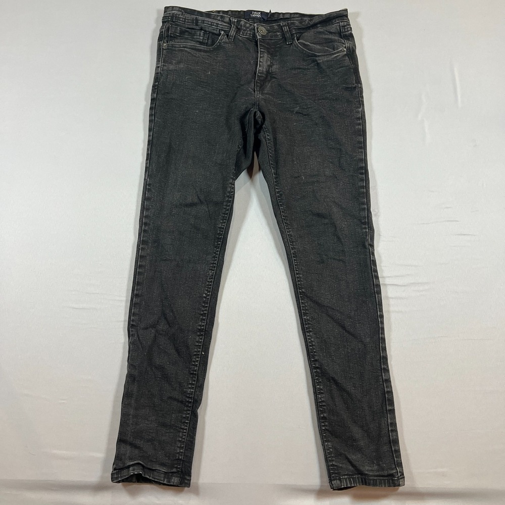 True Indigo Skinny Jeans Mens 32x32 Black Denim Cotton Stretch Zip Fly Dark Wash